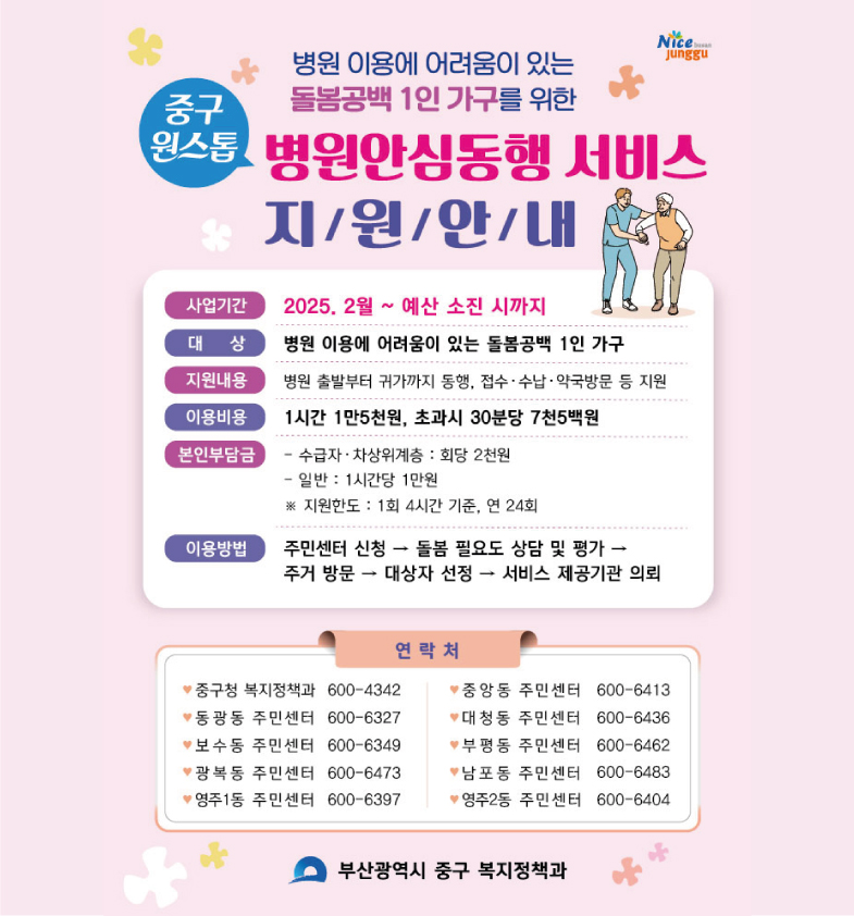 부산 중구 병원안심동행 서비스 지원 안내 썸네일 이미지